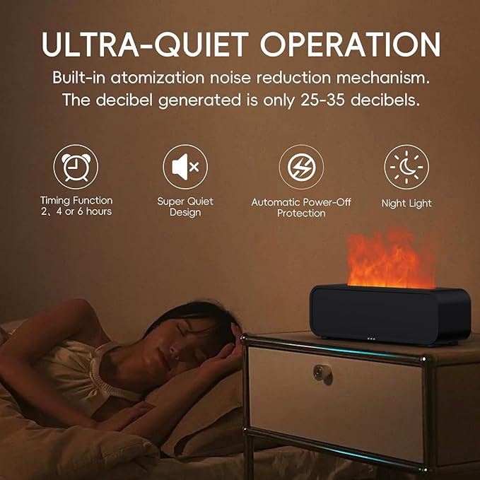 Essential Oil Diffuser, Flame Fire Oil Diffuser, 250ml Cool Mist Aromatherapy Humidifier, Scent Aroma Diffuser with 7 Colors Light, Remote Control, Timer & Auto-Off for Home Room (White) - Image 4