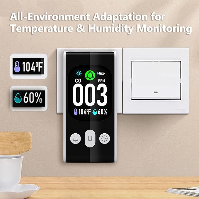 Protmex Carbon Monoxide Detector, 3-in-1 Plug-in CO Alarm with Temperature & Humidity Monitor, Smart Air Quality Monitor with Digital Display, Dual Alert, Back-Up Battery for Home, Bedroom, RV - Image 9