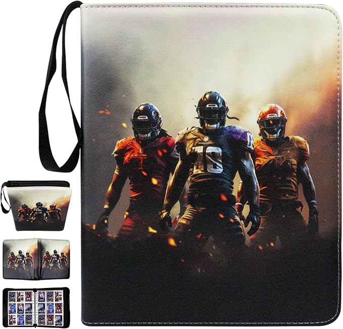 Football Card Binder, 2025 Sports Trading Card with Sleeves Holder Album, 900 Pockets Rugby Card Holder Sheets Display Storage Protectors for Collectors Boys and Girls Gift by PEPOYO+AI