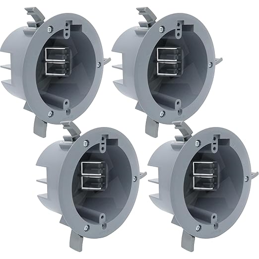 (Pack of 4) 4'' Old Work Round Electrical Box, One-Gang Grey PVC Junction Box, 18 Inch Capacity, Round Ceiling Remodel Box with Built-in Mounting Tabs, Three Mounting Wings, 2-Hour Fire Rated Walls by AirmontProducts