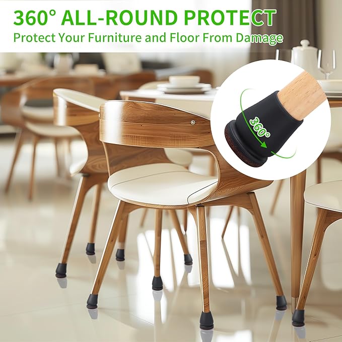 16PCS Extra Small Chair Leg Floor Protectors, Chair Leg Protector for Hardwood Floors, Metal Bar Stool Floor Protectors Chair Leg Caps, Round Felt Furniture Pads Chair Sliders(Black,Fit 0.55"-0.75") - Image 3