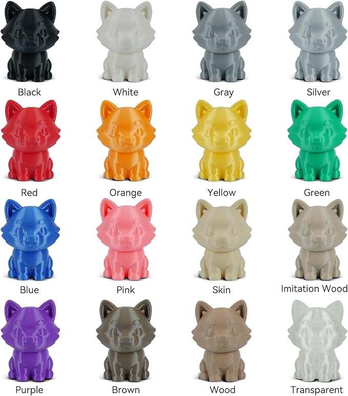 PLA 3D Printer Filament Bundle, Dimensional Accuracy +/- 0.02 mm, 16 x 1 kg Spool(35.2lbs), 1.75 mm，Black White Grey Red Green Blue Yellow Purple Silver Transparent Pink Orange Wood Brown - Image 2