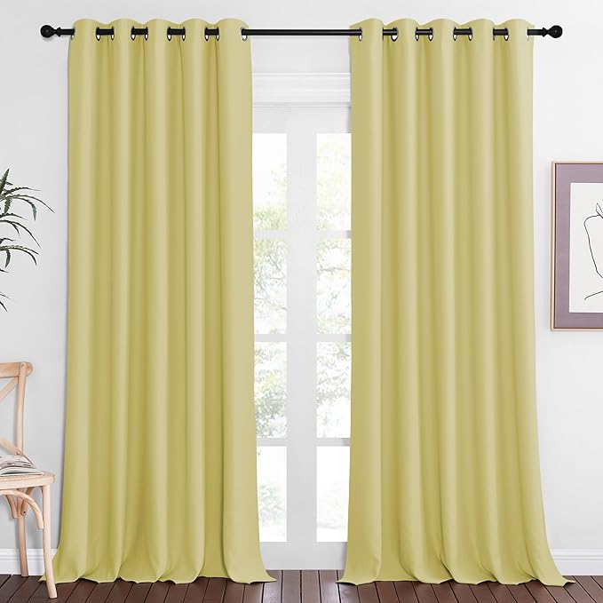 NICETOWN Patio Blackout Curtain Panels - Extra Wide Sliding Door Thermal Insulated Drape, Privacy Room Divider Curtain for Bedroom Office (Paler Yellow, 66 x 118 Inch Long) by NICETOWN