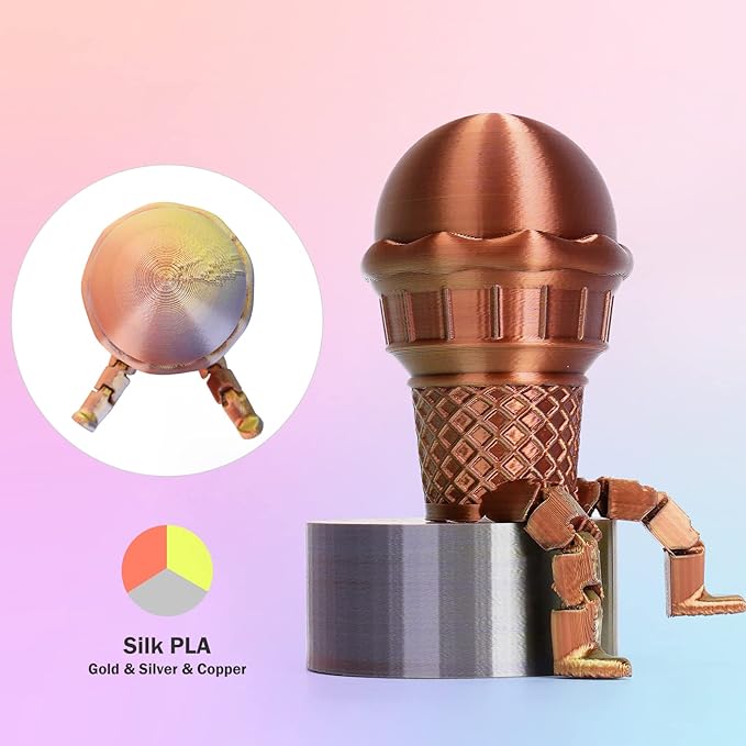 ERYONE Silk Tri Color PLA Filament 3D Printer 1.75mm +/- 0.03mm, Multicolor Filament Tricolor PLA 1KG(2.2lbs) Cardboard Spool, Gold Silver Copper - Image 2