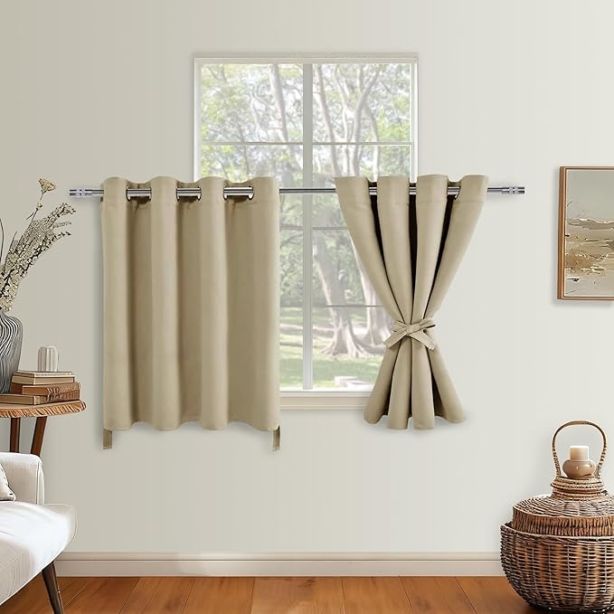 Hiasan RV Blackout Curtains for Bedroom, 52 x 36 Inches Long - Thermal Insulated & Light Blocking Window Curtains for Living Room, 2 Drape Panels Sewn with Tiebacks, Taupe by Hiasan