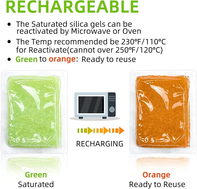 100 Packs 100 Gram Rechargeable Desiccant Packs, Moisture Absorbing Bag, Silica Gel Desiccant for Storage, Gun Safe Dehumidifier - Image 5