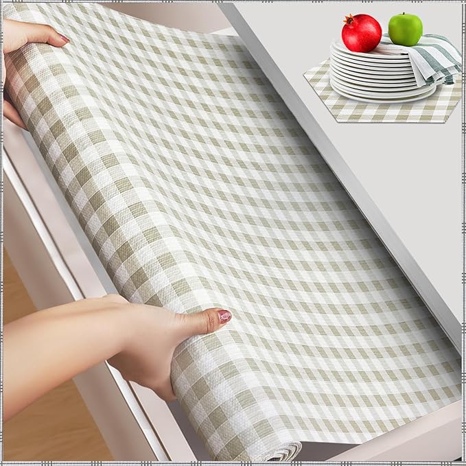 Beautysaid Shelf and Drawer Liner for Kitchen Cabinet, Non Adhesive Non Slip Shelf Paper Waterproof Washable Thickened for Dresser Pantry Shelve Bathroom Protector Liner(Checkered,12 in x 20FT) by Beautysaid