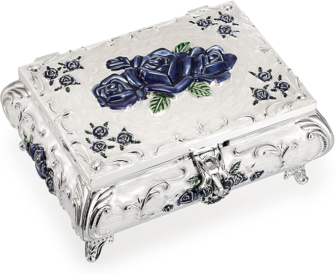 Hipiwe Metal Decorative Jewelry Box Vintage Treasure Chest Case Ornate Trinket Organizer Earrings Necklace Bracelet Storage Box Ring Holder Keepsake Box for Women by Hipiwe