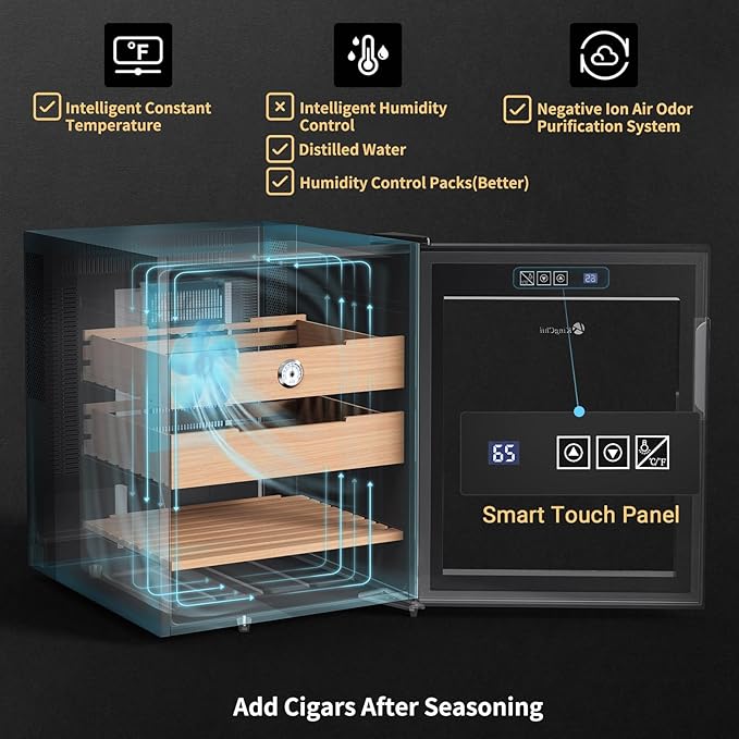 KingChii 48L Electric Cigar Humidors with Temperature Control System, Cigar Cabinet with Spanish Cedar Wood Shelves & Hygrometer, Father's Day Gifts for Men (3 Layers 350 Capacity) - Image 3