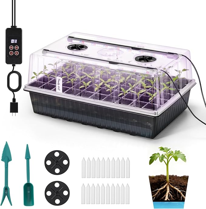 Seed Starter Tray with Grow Light - 60 Cells Self-Watering Seed Starter Kit with 24/7 LED Grow Light, 4’’ Humidity Dome for Herbs, Indoor Plant Germination (1) by BAOSHISHAN