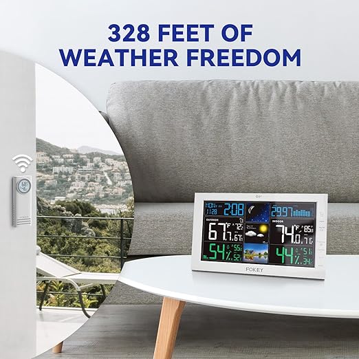 Weather Station Wireless Indoor Outdoor, Indoor Outdoor Thermometer Wireless, Home Atomic Clock Weather Stations, Temperature Humidity Barometer Inside Outside Thermometers, White with 1 Sensor - Image 7