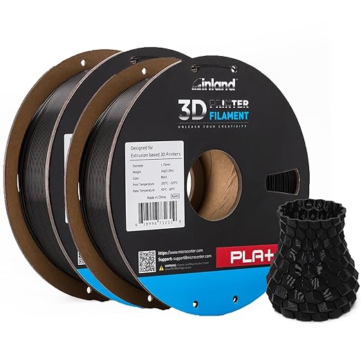 INLAND Micro Center PLA+ 3D Printing Filament 1.75mm - PLA Pro Dimensional Accuracy +/- 0.03 mm - 1kg Cardboard Spool (2.2 lbs) (2 Pack Black, 1.75mm) by INLAND