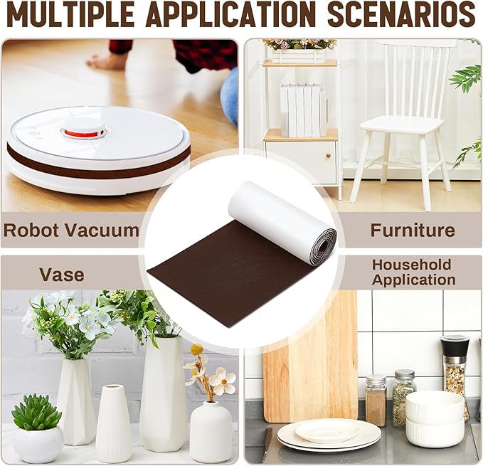 Large Felt Furniture Pads 8 x 60 Inch Non Slip Self Adhesive Heavy Duty Cuttable Strip Roll Felt Sheet Tape for Protecting Hardwood Floors Chair Wall, Brown - Image 6