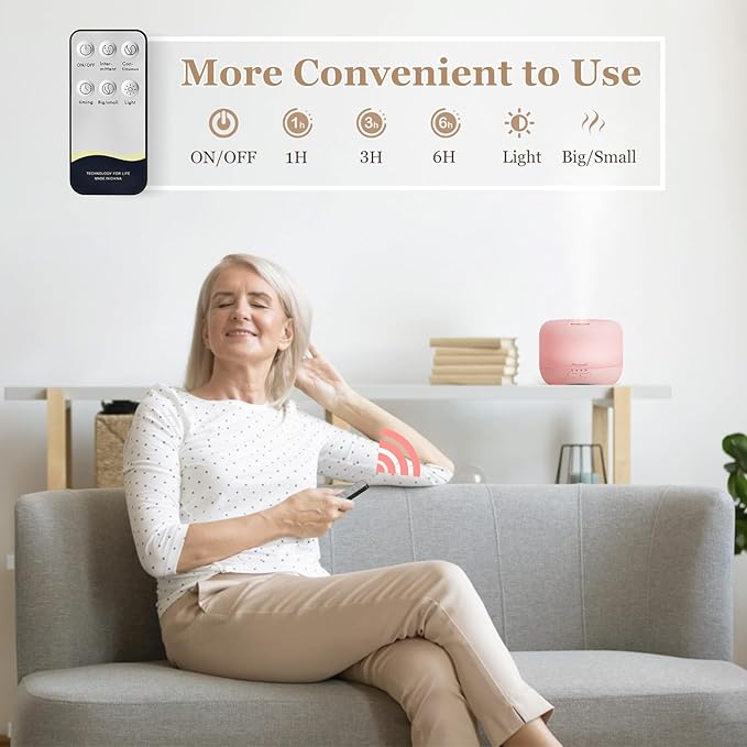 Aromatherapy Essential Oil Diffuser for Room: Air Humidifier Aroma Scent Cool Mist Colorful Lights Cute Small Large Waterless Auto Off Ultrasonic Diffusers for Home Bedroom Pink (300ml) - Image 9