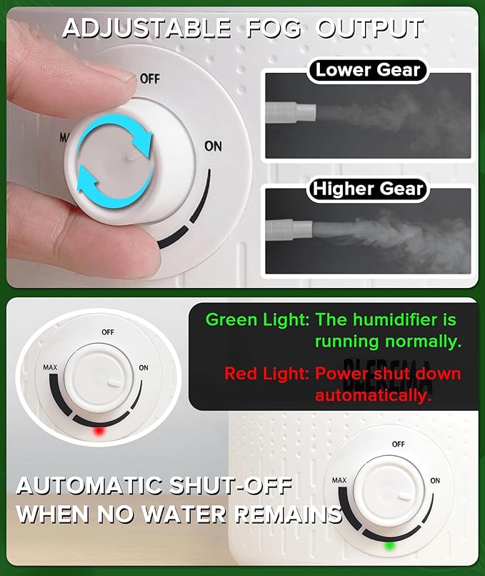 3L No Leak Plant Humidifiers for Grow Tent Greenhouse and Grow Room, Top-Fill, Auto Shut Off, with Extendable Targeting Hose Perfect for Indoor Plant Care and Humidity Control (Single Dual Fog Output) - Image 6