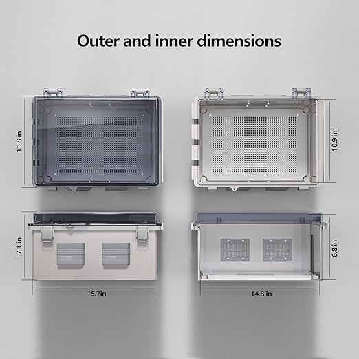 ABS Electrical Junction Box, Ventilated Design, Cable Grommets, IP65 Waterproof Enclosure, Indoor/Outdoor Use with Mounting Panel. (Clear Cover, 15.7"x11.8"x7.1") - Image 5