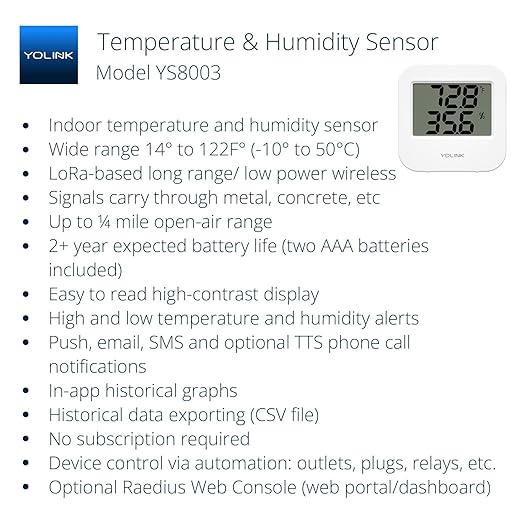YoLink Smart Wireless Temperature & Humidity Sensor, 3-Pack, Wide Temp Range for Fridge, Green House, Pet Cage, App Alerts, Emails, Text/SMS alerts- Hub Required - Image 2