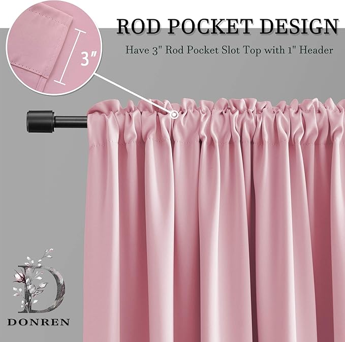 DONREN Pink Blackout Drapes for Girls Room - Home Decoration Privacy Protection Thermal Insulated Blackout Window Drape with Rod Pocket (2 Panels,42 x 84 Inch) - Image 4
