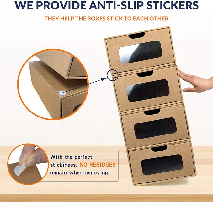 Shoe Boxes Cardboard, 12 Pack, Big Size, Waterproof, Heavy Duty, Stackable Shoe Storage Boxes, with Marking Labels, Transparent Window, 13.8" L x 9.3" W x 5.3" H - Image 4