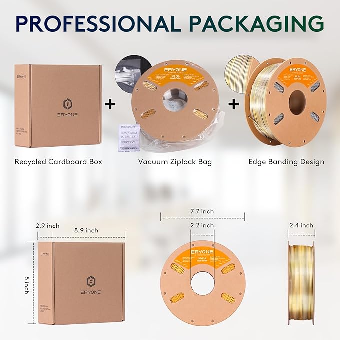 ERYONE Silk Dual Color PLA Filament 3D Printer 1.75mm +/- 0.03mm, Bicolor Filament Two Tone PLA 1KG(2.2lbs) Cardboard Spool, Gold Silver - Image 6