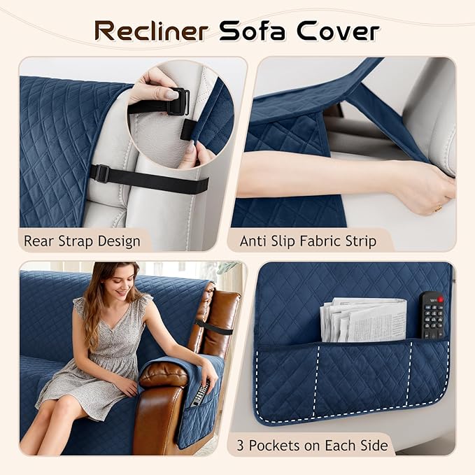 Arfntevss Waterproof Recliner Sectional Couch Covers for Reclining L Shape Sofa Cover Non Slip Washable L Shaped Slipcover Sets for Dog Furniture Protector (5 Seat with 1 Console Cover, Dark Blue) - Image 4