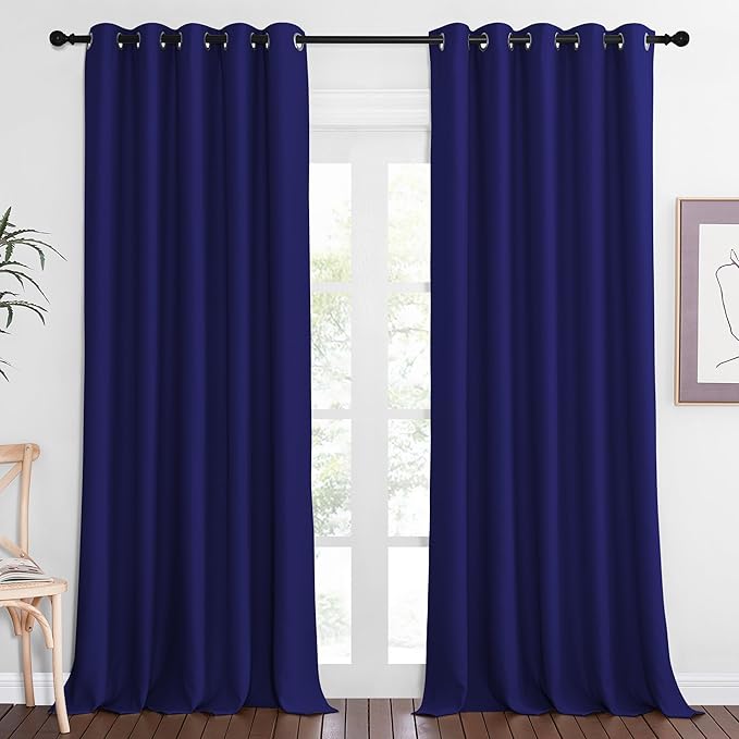 NICETOWN Sliding Door Window Treatment Blackout Patio Door Curtain Panels, Privacy Thermal Drapes for Bedroom Living Room Department with Grommet Top (Navy Blue, W66 x L110) by NICETOWN