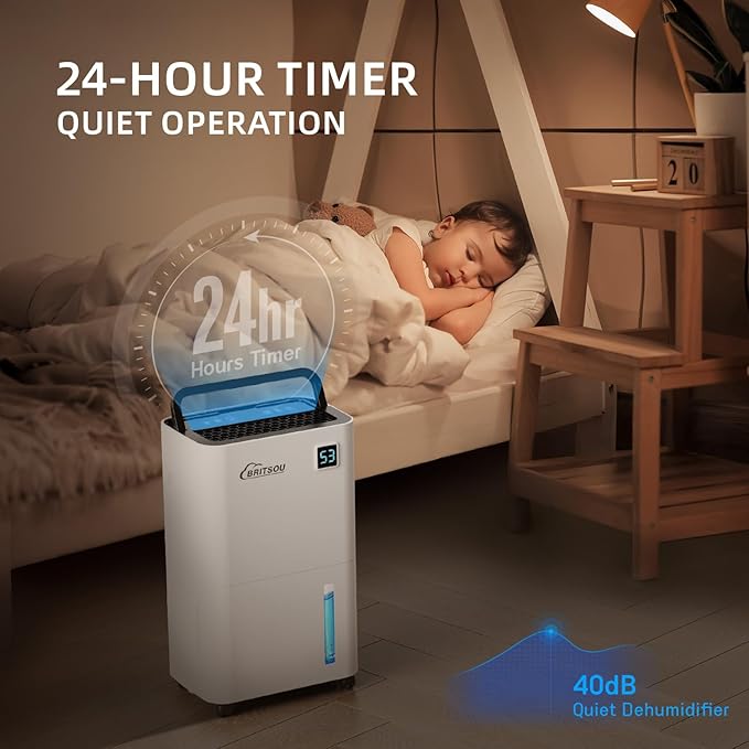 Britsou 50 Pints Dehumidifier for Basement with Drain Hose - Quiet Smart Operation with 3 Modes, 24HR Timer - Ideal for Home Bedroom, Bathroom, Small to Large Rooms - Image 6