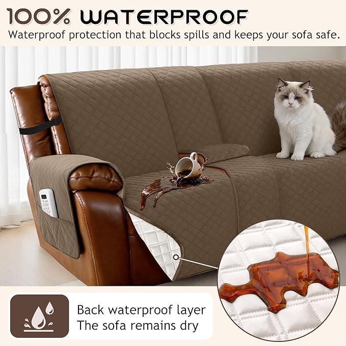 Arfntevss Waterproof Recliner Sectional Couch Covers for Reclining L Shape Sofa Cover Non Slip Washable L Shaped Slipcover for Dog Furniture Protector (5 Seat with 1 Console Cover, Camel Brown) - Image 2