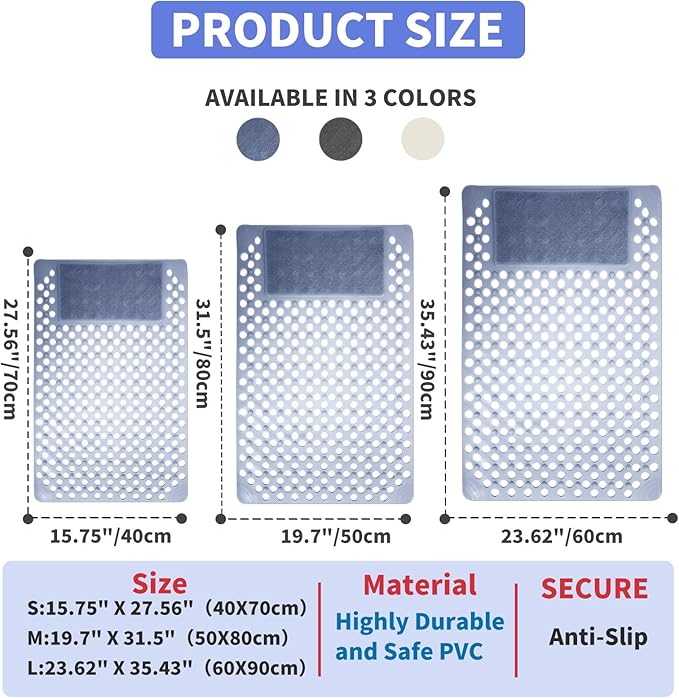 Bath Tub Shower Mat with Soft Shower Foot Scrubber Mat for Massage,Non Slip Bathtub Mat with Strong Suction Cups, Silicone Shower Foot Scrubber Mat (Gray, 35.4" X 23.6"(Rectangular)) - Image 2