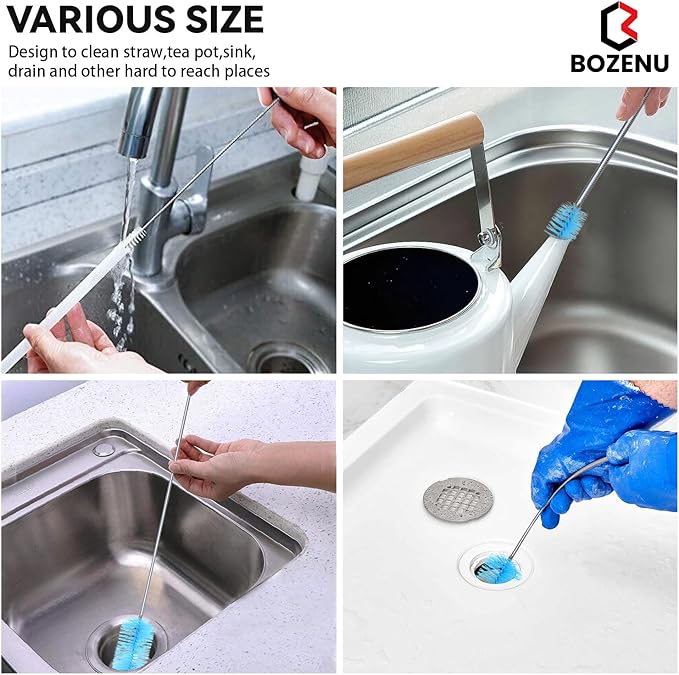 Flexible Drain Brush, 66 Inch Long Double Ended Hose Pipe and 58 Inch Tube Cleaning Brush and 2 Pack 8 Inch Straw Cleaner Brush - Image 6