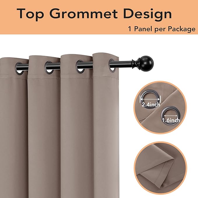 BONZER Room Divider Curtain Total Privacy Wall Noise Reducing Wide Blackout Curtains for Patio Sliding Glass Door, 108L x 70W Inch (9L x 5.8W ft), 1 Panel, Khaki - Image 3