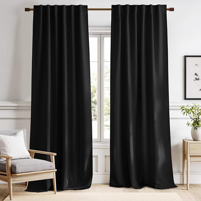NICETOWN Halloween Black Blackout Living Room Curtains 84 inches Long, Black Out Curtain Panels for Bedroom - (Black Color) W52 x L84, 1 Pair, Thermal Insulated Blackout Draperies Window Treatment by NICETOWN