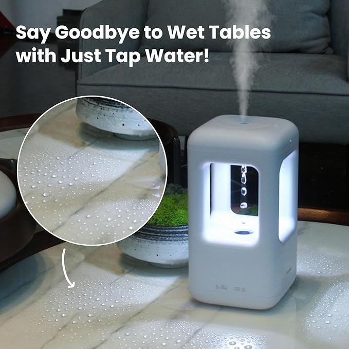 600ml Small Humidifier White - with Anti Gravity Water Flow Visual Effect, Provides Even Humidity for Indoor Plants, Bedroom & Desk, Quiet Portable Operation - Image 8