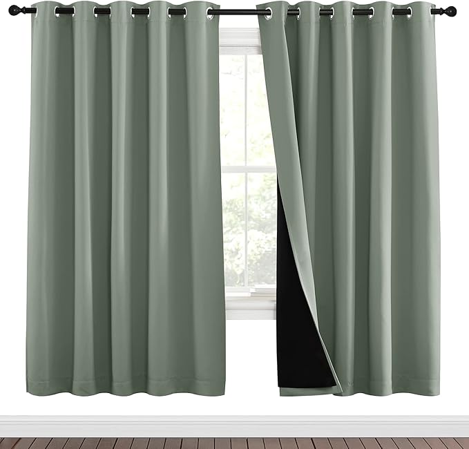 NICETOWN 100% Blackout Window Curtain Panels, Full Light Blocking Drapes with Black Liner for Nursery, 72-inch Drop Thermal Insulated Draperies (Greyish Green, 2 Pieces, 70-inch Wide Per Panel) by NICETOWN