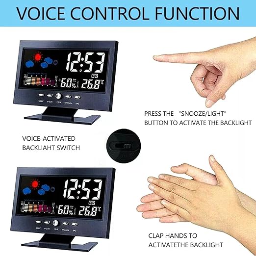 ikaufen Weather Station Wireless Indoor Thermometer Temperature Desk Digital Alarm Clock Weather Thermometer LED Temperature Humidity Monitor - Image 6