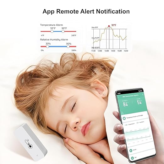 PHOVOLT WiFi Hygrometer Thermometer Sensor for Home, Indoor Outdoor Wireless Temperature Humidity Sensor Monitor with Remote App Notification Alert, Work with Tuya app, for Home Greenhouse (4-Pack) - Image 7