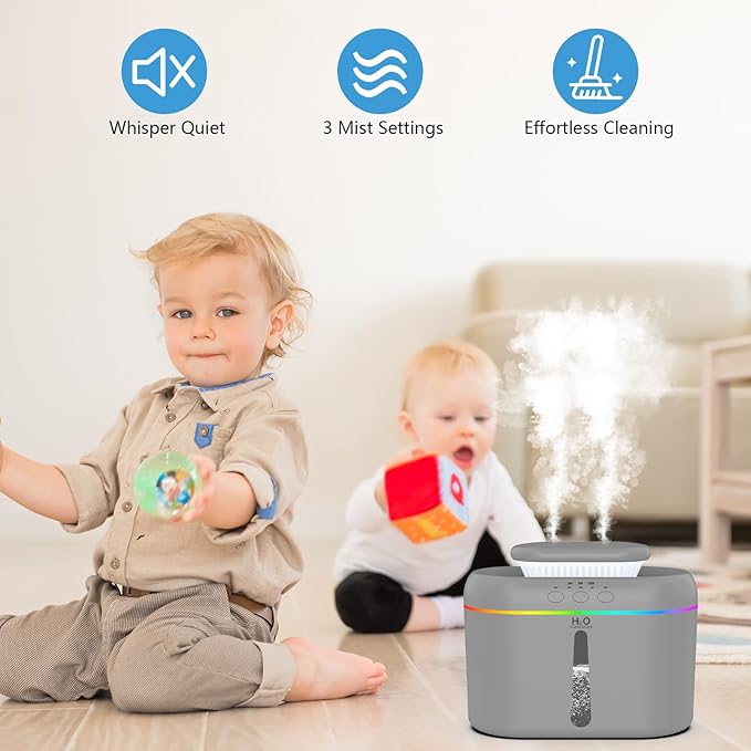 2L humidifiers for bedroom humidifier Home Ultra-Quiet 28 dB Quiet Supersized Cool Mist Air Humidifier for Baby Nursery，Dual Nozzie，Easy to Clean & Fill, 7 Color NightLight (White) - Image 3