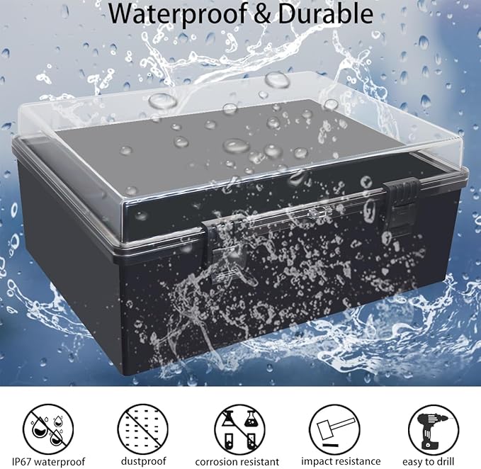 Junction Box, Hinged Black Clear Cover IP67 Waterproof ABS Project Box with Mounting Plate Electrical Box Enclosure with Wall Bracket 15.7 x 11.8 x 7.9inch(400x300x200mm) - Image 2