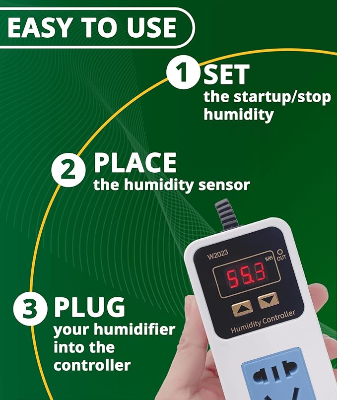 Humidifier Accessories Digital Humidity Controller for Grow Tent with Humidity Sensor, Easy-to-Use Humidifier Controller, Optimal Humidity Control for Mushroom, Greenhouse, and Reptile Environments! - Image 2