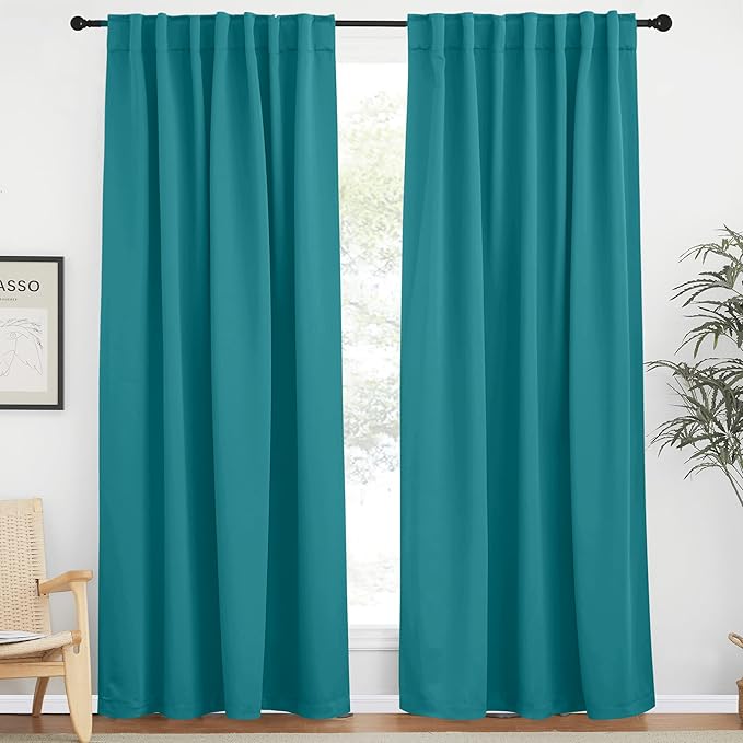 NICETOWN Room Darkening Curtains for Patio Sliding Glass Door, Window Treatment Curtains with Rod Pocket & Back Tab (Peacock Teal, 2 Panels, 62" Wide x 84" Long) by NICETOWN
