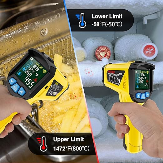 MESTEK Infrared Thermometer Gun -58°F to 1472°F, Digital Temperature Gun/K-Type Probe -14°F~932°F, Humidity Sensor, IR Laser Temp Gun with Color LCD for Cooking Pizza Oven BBQ HVAC Home-Industrial - Image 6