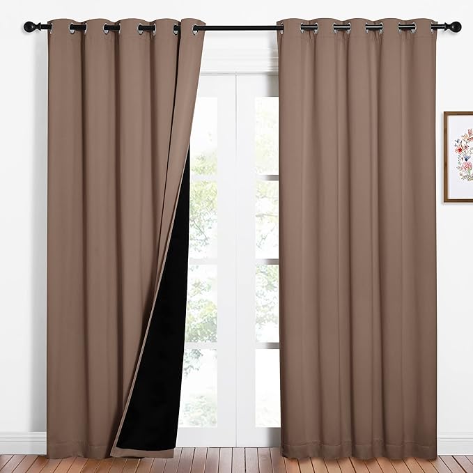 NICETOWN Warm Curtains for Winter, 100% Blackout Curtains Thermal, Noise Reduction and Privacy Curtains for Patio Door, Black Lined Blackout Drapes with Grommet Top, Cappuccino, 1 Pair, W62 x L84 by NICETOWN