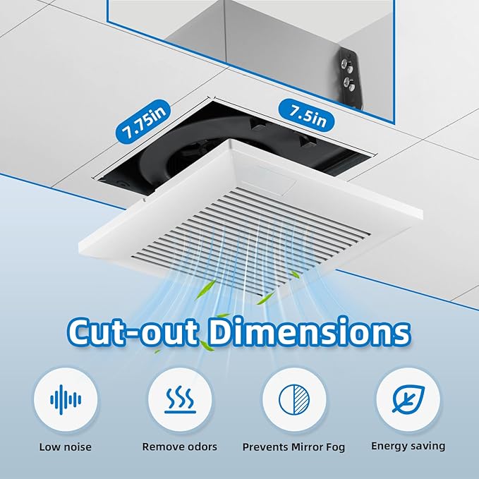 Bathroom Exhaust Fan 110 CFM Very Quiet with Matel Housing, Ceiling Mount Ventilation Fan Large Air-flow Capacity, Energy-Saving Household Bath Vent Extractor, White Plastic Grille - Image 5