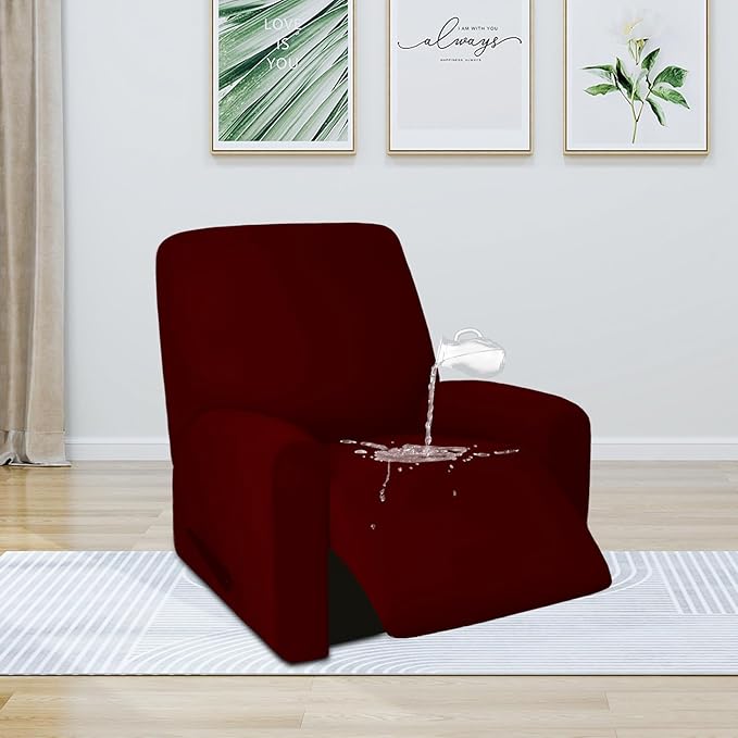 PureFit 100% Dual Waterproof Recliner Cover, Waterproof Couch Cover for Recliner - Stretch Non Slip Fleece Sofa Covers Washable, Leakproof Furniture Protector for Kids, Pets, Dog (Recliner, Wine) - Image 2