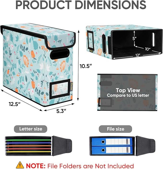 BALEINE File Organizer Box with Lid, Collapsible File Folder Organizer with Plastic Slide, Hanging File Folder Box for Office Document Storage (2 Pack, Spring Stroll, S) - Image 2
