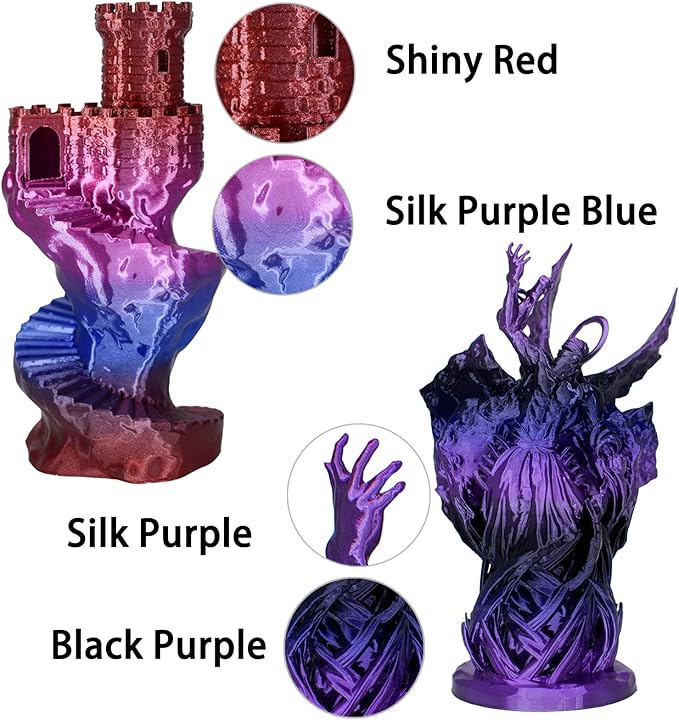 OVV3D Rainbow PLA Filament Bundle 3D Printer Filament, Silk PLA Filament 1.75mm, Silk Black Purple Green Blue and Red Purple Blue 3D Printing Filament, 200g X 4 Spools - Image 3