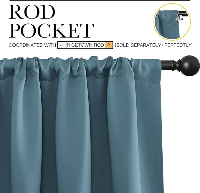 NICETOWN 2 Panels Blackout Curtains, Rod Pocket Thermal Insulated Drapes for Kitchen, Heavy Duty Small Window Treatment for Dorm Room, Studio Apartment, Basement (Smoky Blue, W42 x L30) - Image 2