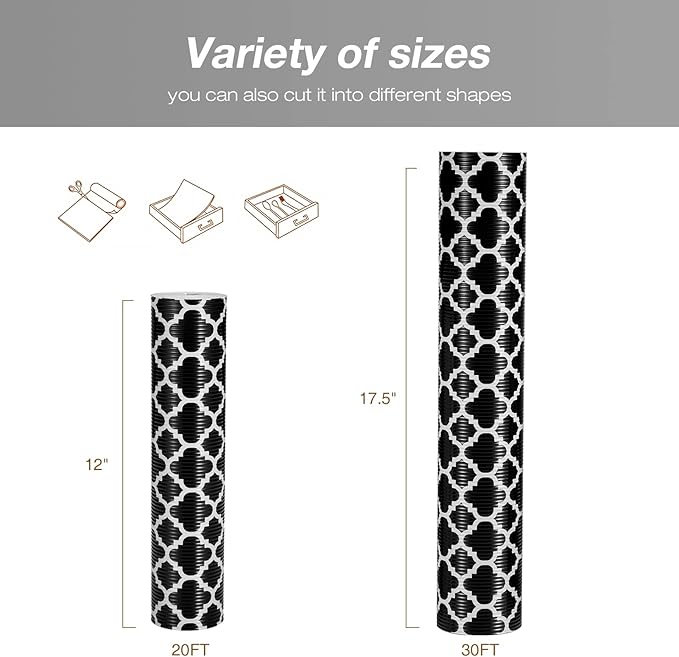 Glotoch Shelf Liners for Kitchen Cabinets 17.5” x 30 ft, Non Slip Drawer Liner, Waterproof Cabinet Liner for Wire/Pantry/Closet/Dresser-Non Adhesive, Heavy Duty, Quatrefoil, Black&White - Image 9