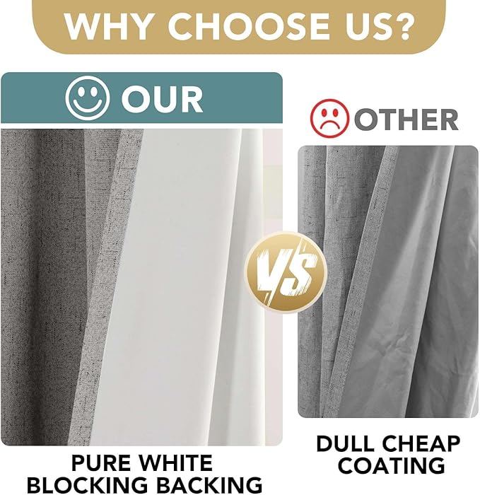 H.VERSAILTEX Linen Blackout Curtains 108 Inches Long 100% Blackout Thermal Insulated Textured Linen Look Curtain Draperies Anti-Rust Grommet, Energy Saving with White Liner, 2 Panels, Dove Gray - Image 3