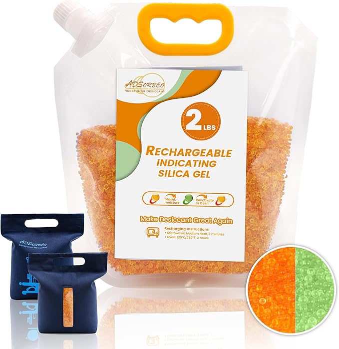 Silica Gel Desiccant Beads – Reusable Desiccant Bulk 3mm Beads for 3D Filament, Electronics, Cameras, Jewelry, and Safes (Orange to Green, 2 LBS+1 Bag) by SorbcoPackagingLLC